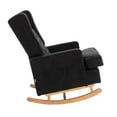 thumbnail image 3 of Fabric Rocking Chair with Side Pocket Mid-Century Modern Nursery Rocking Armchair w/Wood Frame Upholstered Tall Back Accent Glider Rocker for Living Room(Black + Polyester), 3 of 8