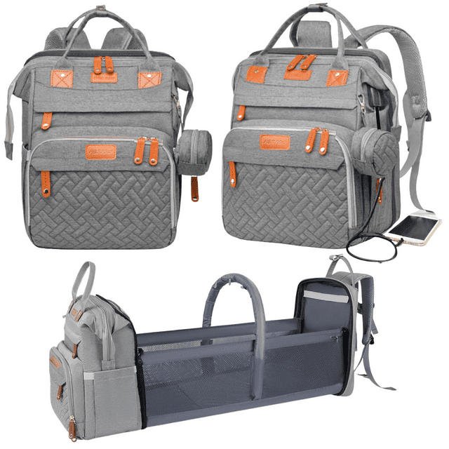 P@B PBell Sac à Langer avec Table à Langer Intégrée, Sac à Dos Imperméable pour Mamans et Papas avec Port de Chargement USB, Bébé (Gris)