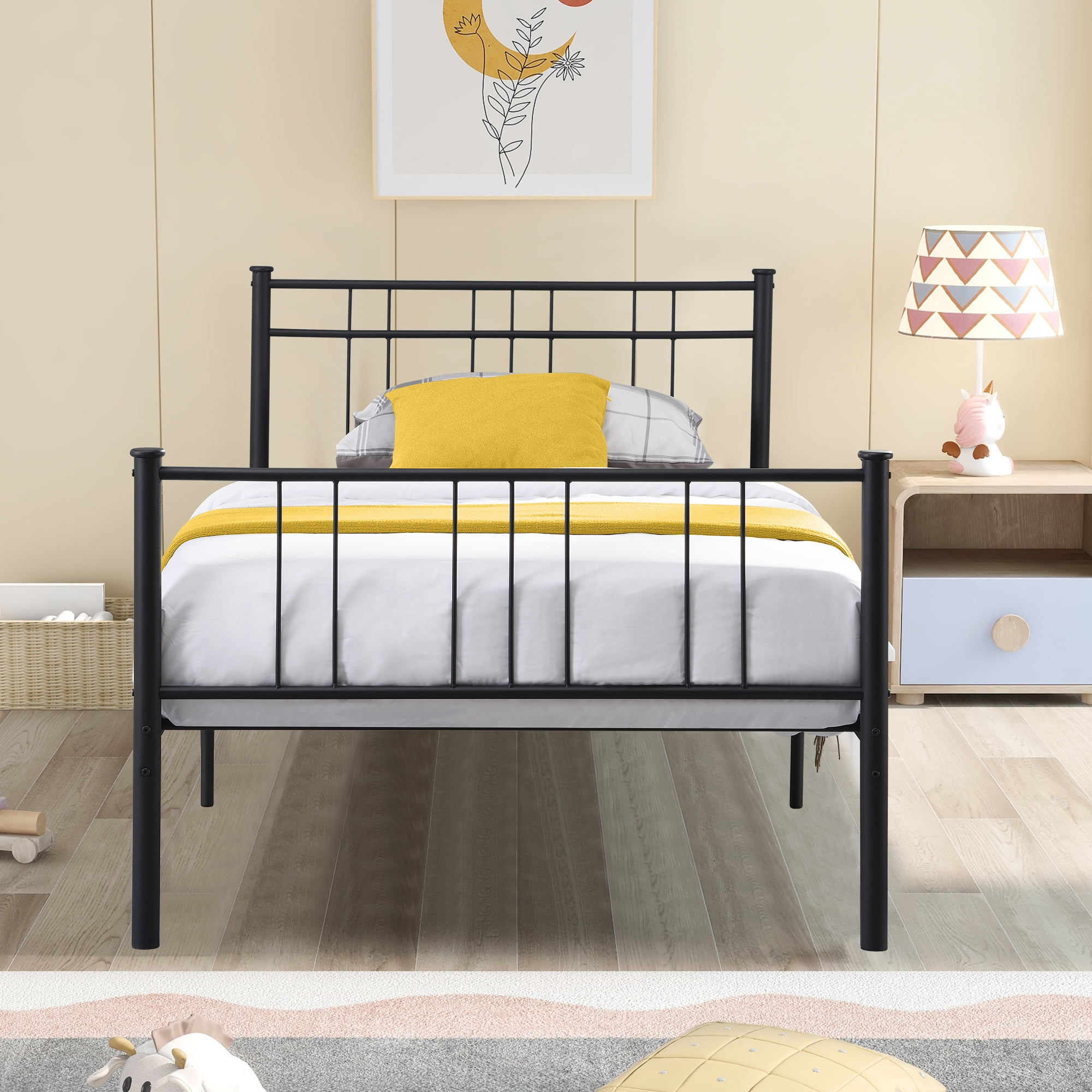 Buy Clearance! Twin Size Platform Bed, Black Metal Single Bed Frame