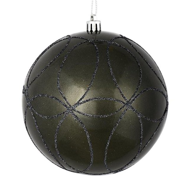 Vickerman N182587D 4.75 in. Pewter Candy Ball Ornament with Circle Glitter Pattern 4 per Bag
