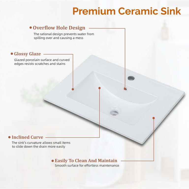 Ktaxon, Bathroom Vanity Set, 24'' with Sink Ceramic Top, Washed