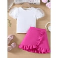 thumbnail image 2 of Bagilaanoe 2Pcs Toddler Baby Girls Summer Clothes Mesh Short Puff Sleeves Tops + Ruffled Mini Skirts Kids Casual Skirt Set, 2 of 8