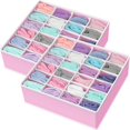 thumbnail image 1 of Biwat Simple Houseware Sock Drawer Organizer, 24-Cell Closet Divider, Foldable Storage Box for Socks, Underwear, Accessories, 2 Pack, Pink, 1 of 4