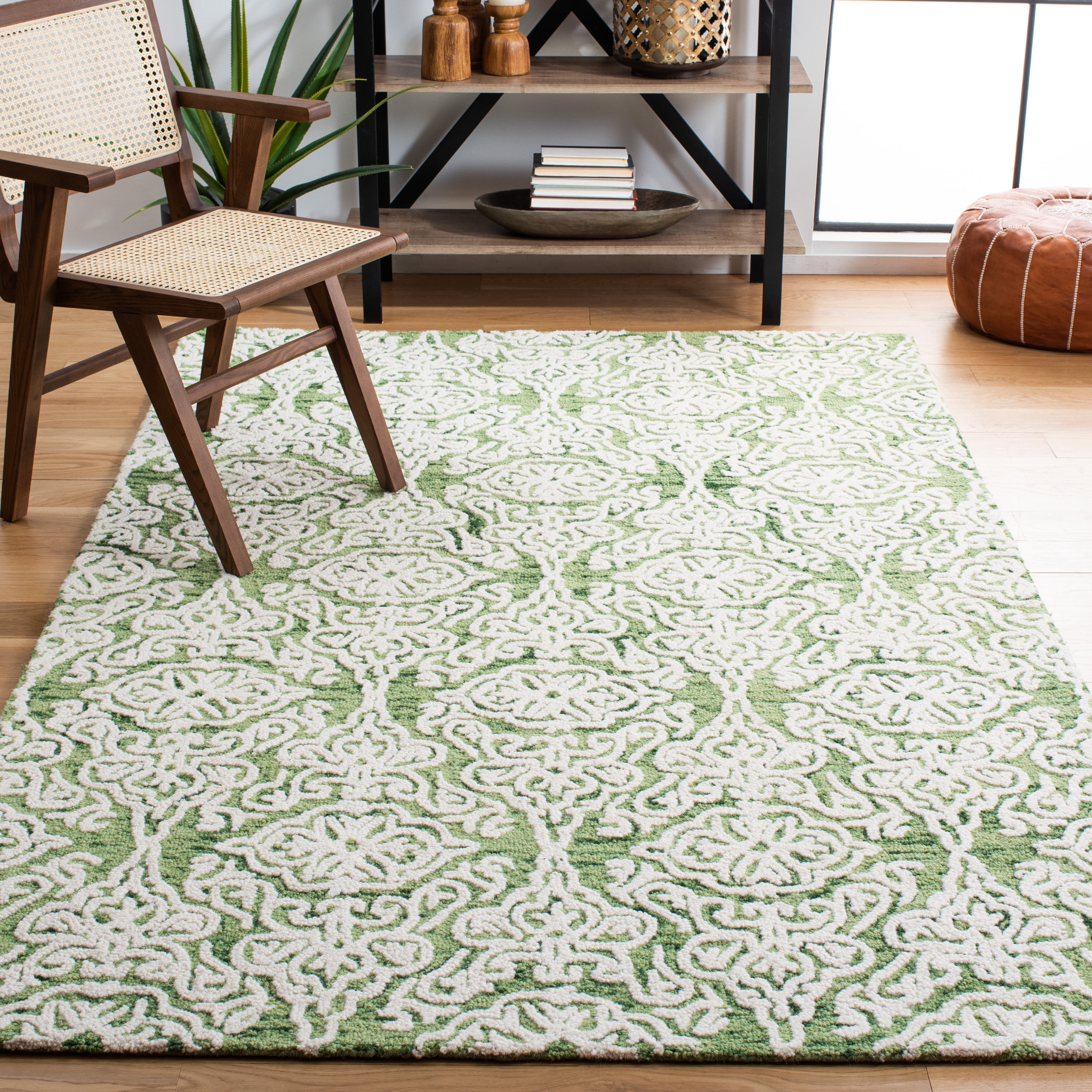SAFAVIEH Blossom Asher Geometric Wool Area Rug, Green/Ivory, 6' x 6' Square