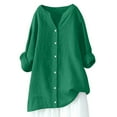 thumbnail image 6 of Aboser Womens Cotton Linen Long Shirts Plus Size Long Sleeve Shirt Tops Dressy Button Up Blouses Comfy Notch V Neck Work Shirts Casual Tunic Top, 6 of 8