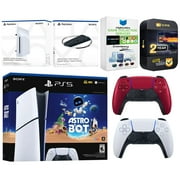 Sony PlayStation 5 Astro Bot Slim Digital Bundle with Disc Drive, Extra Controller, Vertical Stand, MightySkins Game Collection Services and 2 Year Extended Warranty - Volcanic Red