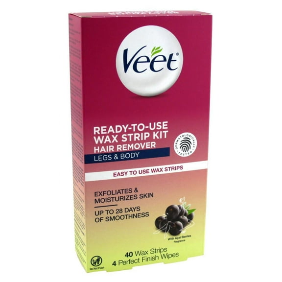 Veet Ready To Use Wax Strip Kit 40 Count (Legs And Body) (Pack of 3)