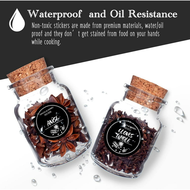 240 PCS Spice Jar Labels, Does't Include Jars,184 Preprinted 56 Extra Write-On Labels for DIY, Waterproof, Oil Resistant, No Residue Herb Seasoning ...