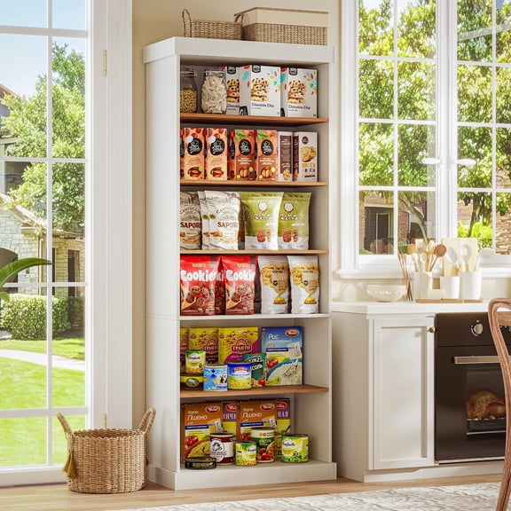 ivaniti Kitchen Pantry 6-Layer Storage Cupboard with Adjustable Shelves,71âWooden Cabinet for Dining Room,White