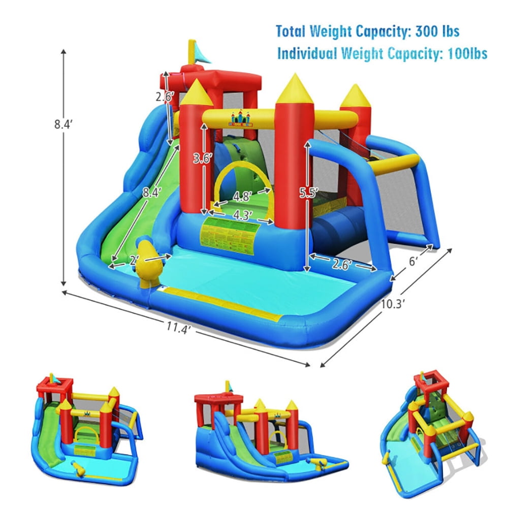 Aimee Lii Inflatable Bouncer Bounce House with Water Slide Splash Pool without Blower, Playhouse for Kids Outdoor