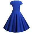thumbnail image 3 of QLEICOM 1950's Dresses for Women Vintage, Gothic Square Neck Short Sleeve Dress, Formal Stretch Slim High Waist Swing Dress, Solid Bow Belt Audrey Hepburn Style Party Dress Blue XL, 3 of 4