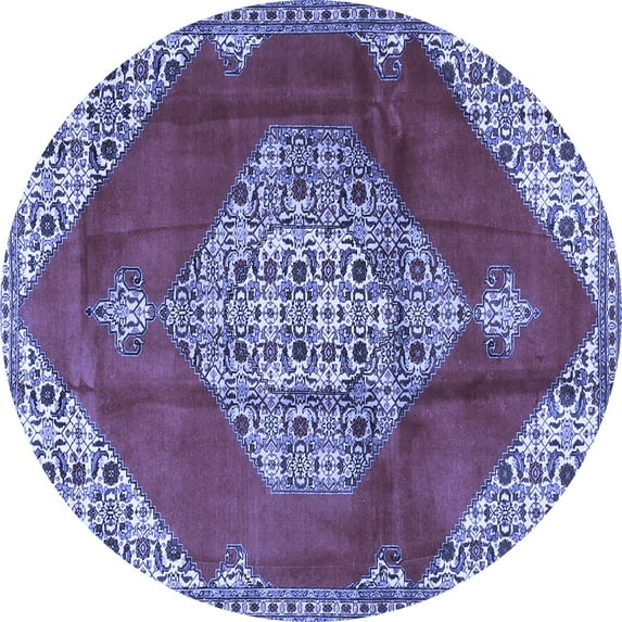 Ahgly Company Indoor Round Medallion Blue Traditional Area Rugs, 4' Round