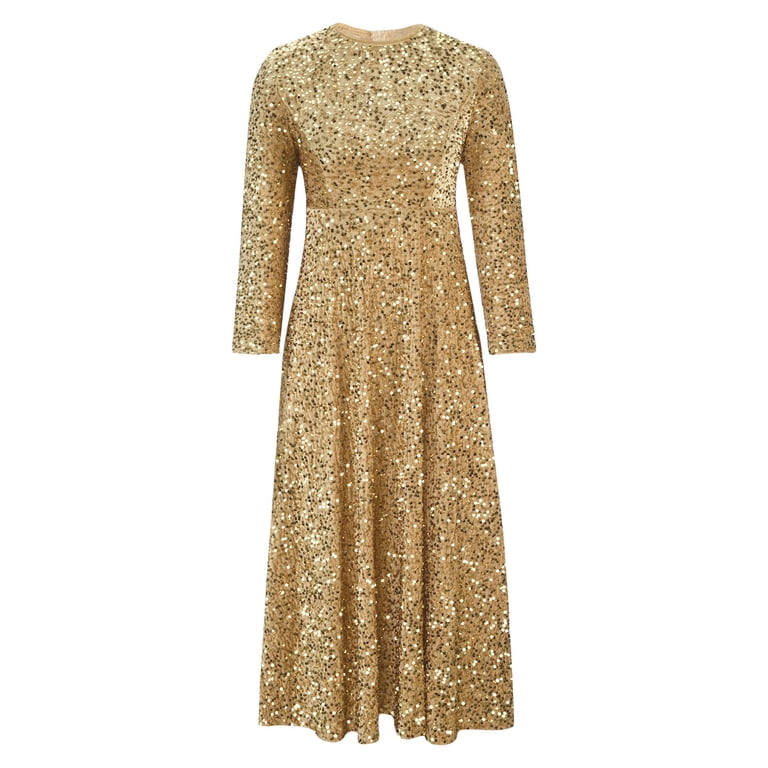 Xqxayjr Women's Casual A Line Swing Glitter Sequin Midi Sun Dresses Under  $10 Summer Long Sleeve Sparkly Party Dresses Scoop Neck Going Out White Bridal  Shower Dresses - Walmart.com