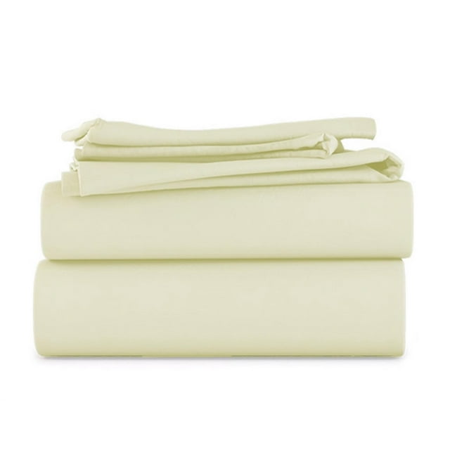 LuckShree Split Head California King Size 4-PC Sheet Set 34" Split Top - 1000-TC Giza Cotton 24" Extra Deep Pockets - Ivory Color