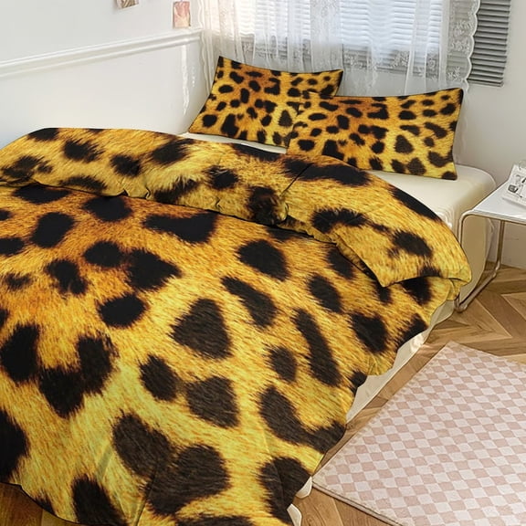 Brown Leopard Print 3D Duvet Cover Set Quilt Cover Theme of for Bedroom Decoration