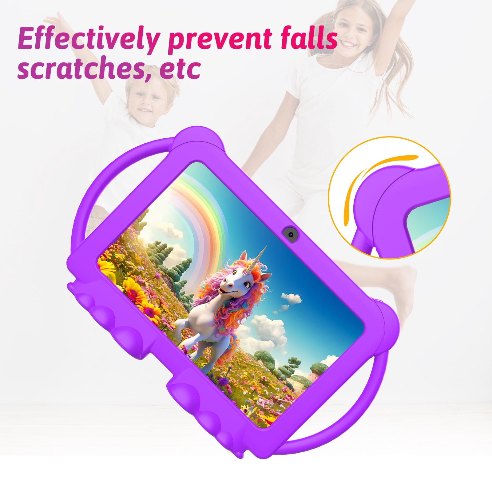 Peicheng 7inches Android 12.0 tablet for Kids with Case, 4GB(2+2Expand) RAM+32GB ROM(Can Expand Up to 512GB), Front 2.0MP+ Back 5.0MP Dual Cameras, 1024*600 IPS LCD, Purple