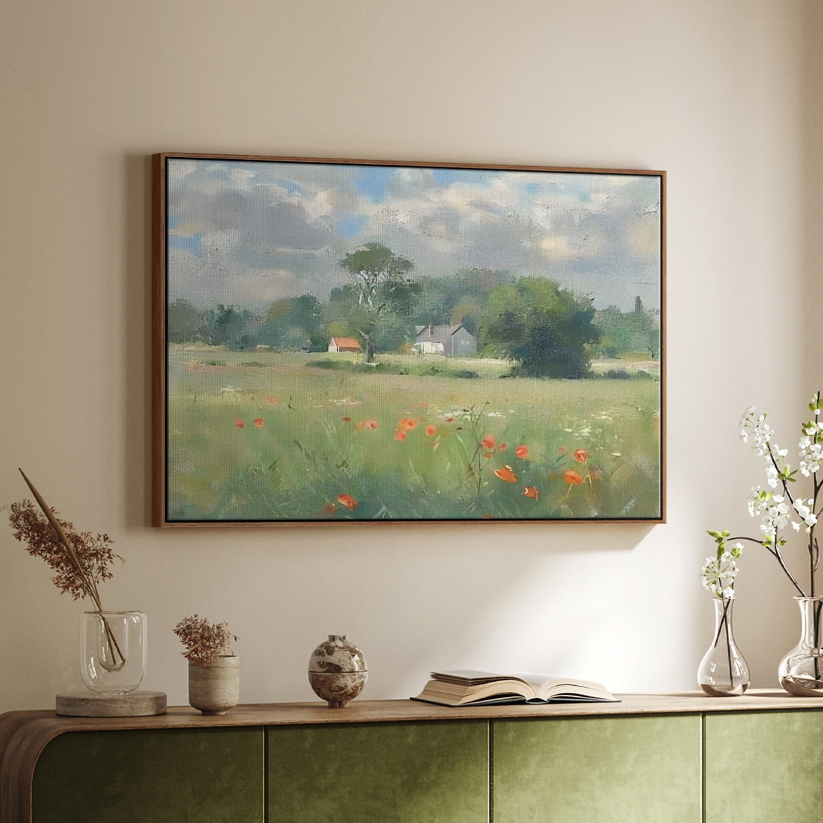 Vintage Landscape-CCLXI By Wexford Home Framed in Walnut Wood Gallery Wrapped Canvas 25 in. x 37 in.