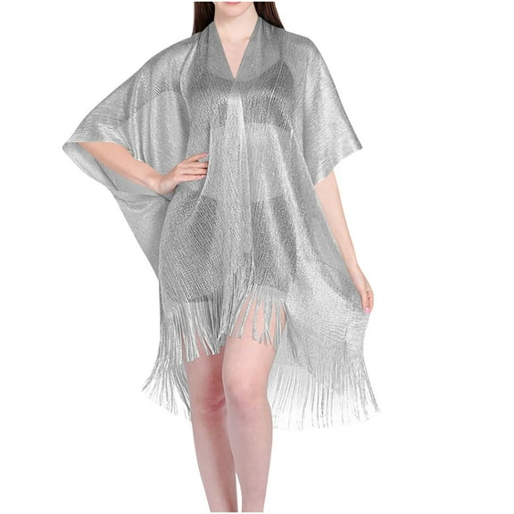 KIHOUT Women's Metallic Woven Kimono Beach Cover Up | Open Front Loose Fit Shawl for Swimwear & Vacation