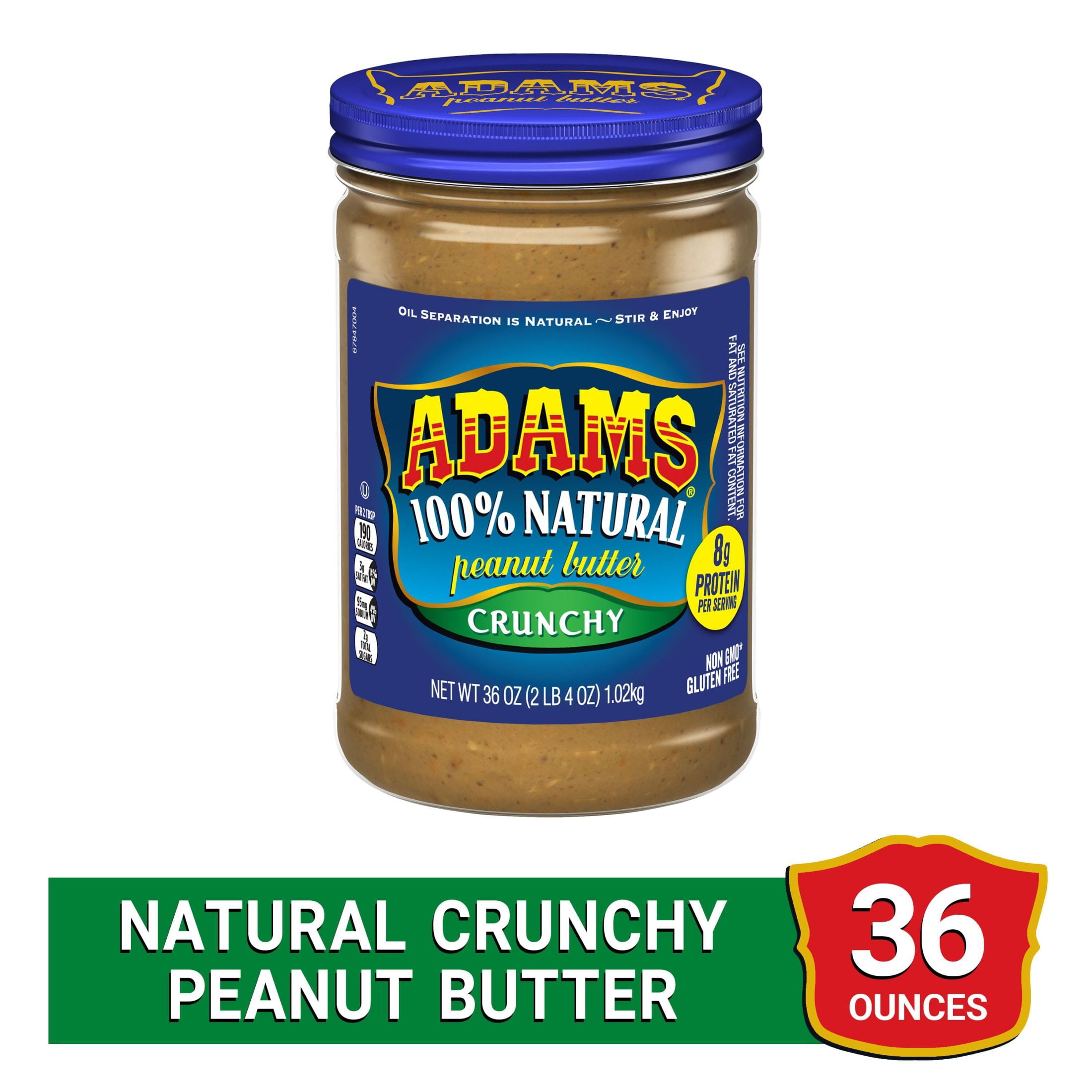 (3 pack) Adams Natural Crunchy Peanut Butter, 36 oz