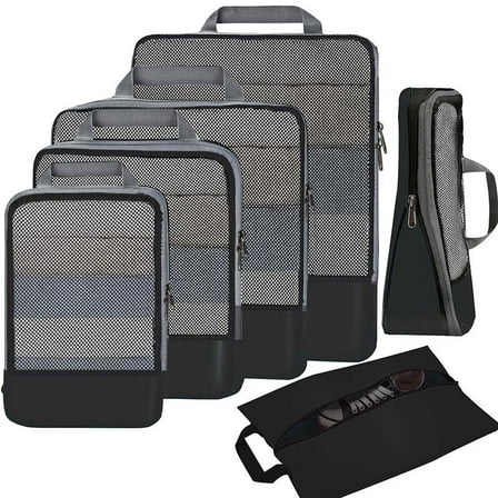 Expandable Packing Organizers Black 6 Set Compression Travel Accessories