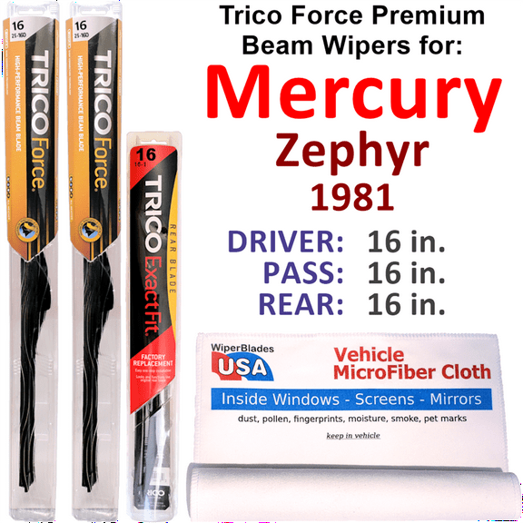 1981 Mercury Zephyr Performance Beam Wipers (Set of 3) w/Rear Wiper