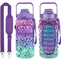 Half Gallon Water Bottle with Sleeve Water Bottle 64 Oz Water Bottle with Time Marker, 1/2 Gallon Water Bottles Half Gallon Water Bottle with Straw and Gym Yoga 1/2 Gallon Water Jug for Women Mermaid