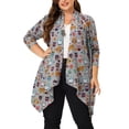 thumbnail image 1 of Cárdigans de talgrande pamujer, parte delanteabierta, mangas 3/4, estampado de búho, chaquetas pacubrir gris 2X, 1 of 6