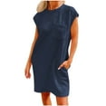 thumbnail image 1 of Birdeem Robes pour Femmes Mode Féminine Automne Couleur Unie Col Rond Poches Manches Courtes Robes, 1 of 10