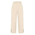 thumbnail image 4 of Women's Pants Fashion Casual Pants For Women Solid Straight Solid Elastic Long Drawstring Linen Waist Cotton Casual Button Slit Trouser Legs, 4 of 5