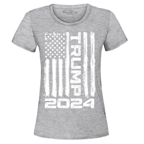 Shop4Ever Women's Trump Flag 2024 Graphic T-Shirt Small Sports Grey