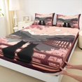 thumbnail image 3 of Manfei Tokyo Black Cat Fitted Sheet Queen, Japanese Scenery Bedding, Gray Pink, 3-Piece, 1 Fitted Sheet and 2 Pillowcases, 3 of 6