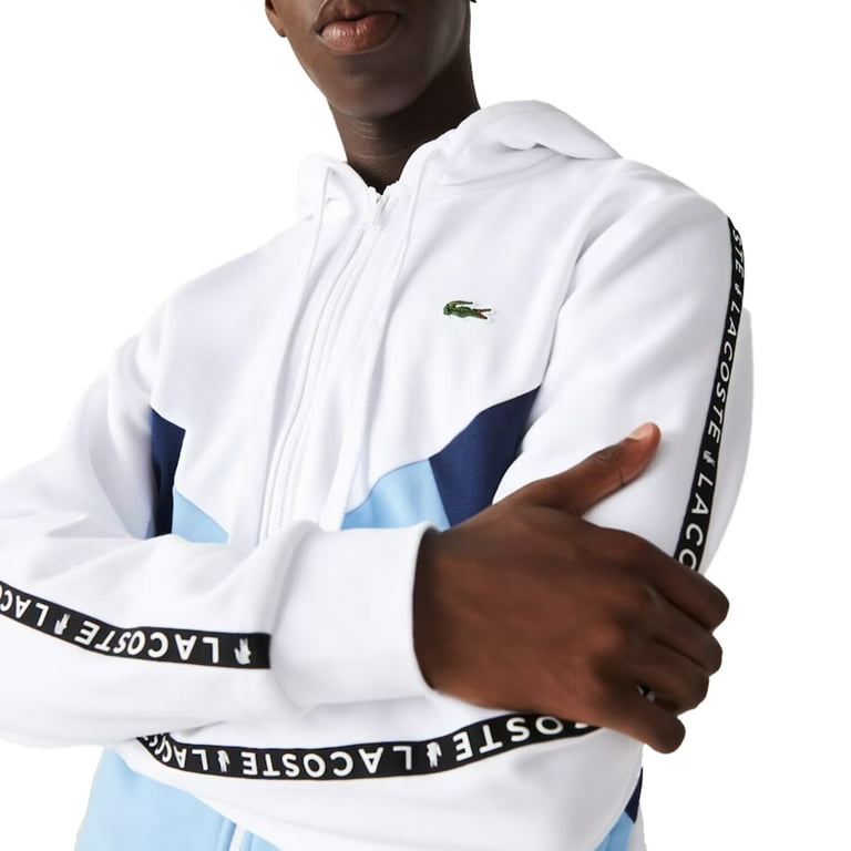 Lacoste Colorblock Lettered Men's Fleece Zip Hoodie White-Blue