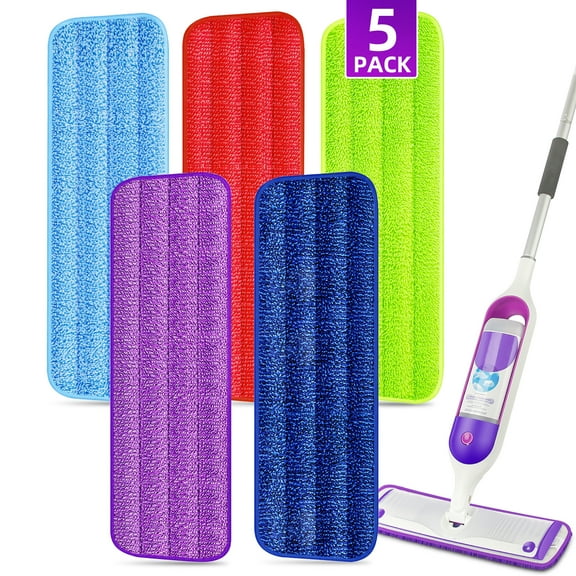 MYSPRI 5 Pack Reusable Mop Pads Refills for SwifferPowerMop, Microfiber Washable Wet Pads Replacement for Spray Mop Multi-Surface Floor Mopping Cleaning