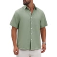 thumbnail image 5 of INSPIRE CHIC Father's Day Men's Plain Linen Chest Pocket Short Sleeve Contrast Color Collar Shirts XL Light Green, 5 of 5