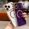 thumbnail image 4 of For iPhone 17 Pro Case Compatible with MagSafe Electroplated TPU Phone Cover Hollow Love Hearts - Da, 4 of 4