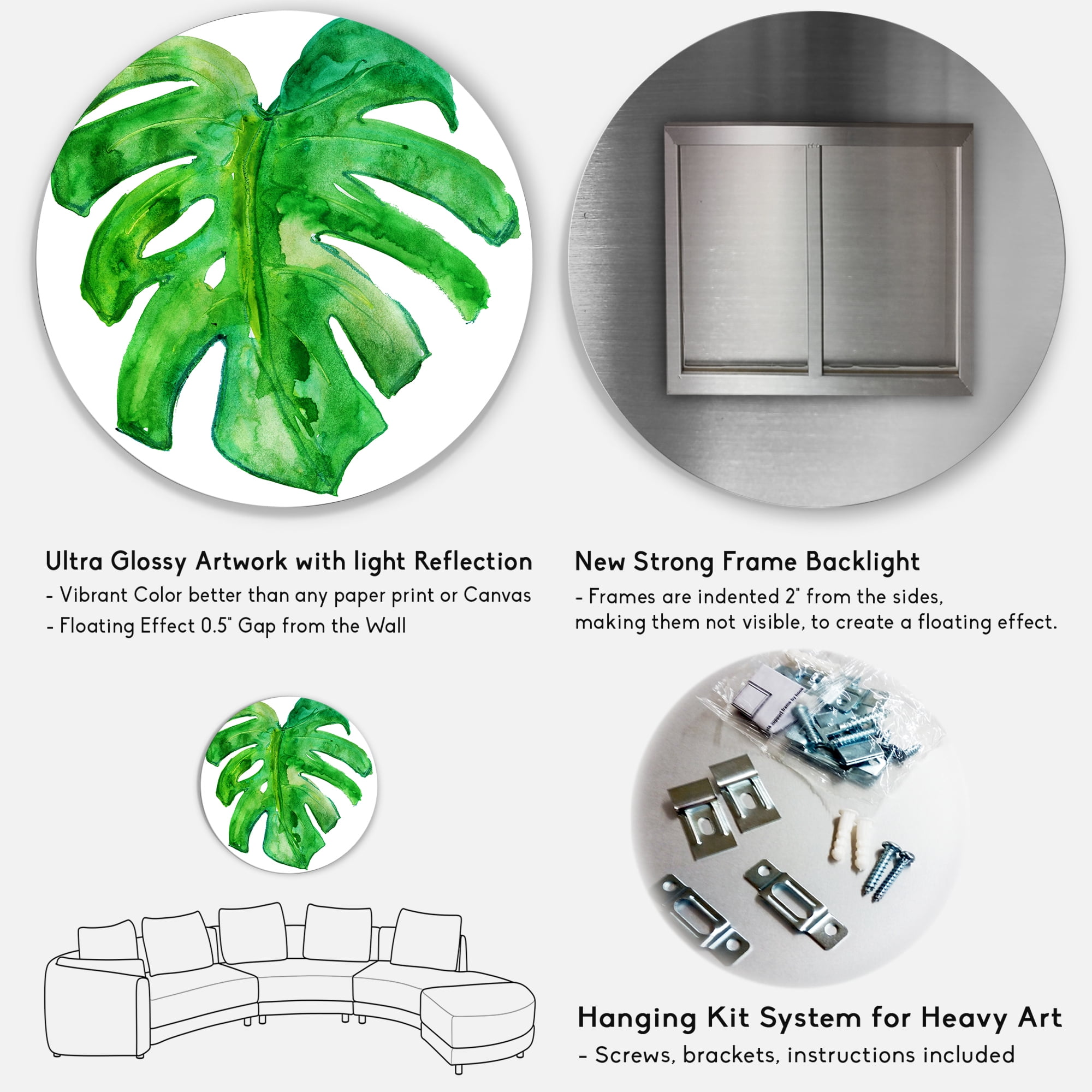 Designart 'Close Up Of Tropical Leaf Of Monstera I' Farmhouse Circle Metal Wall Art 11x11 - Disc of 11