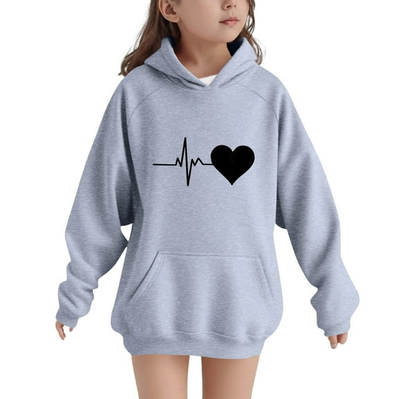 AUNVITO Boys & Girls 5-15Y Loose Fit Hooded Sweatshirt with Heart Paw Print Raglan Sleeves and Pockets for Fall Winter Casual Wear