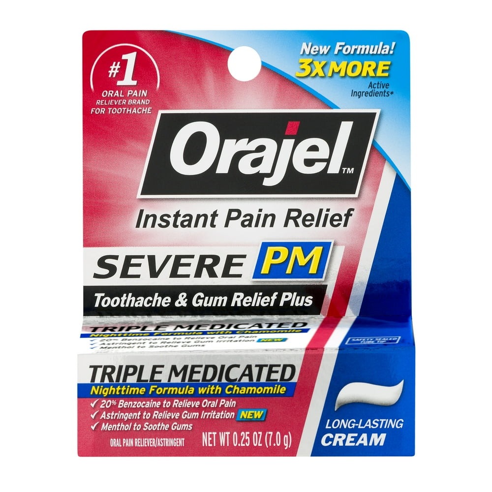 Orajel Oral Pain Reliever Triple Medicated for Severe PM Toothache & Gum Relief Plus Cream .25