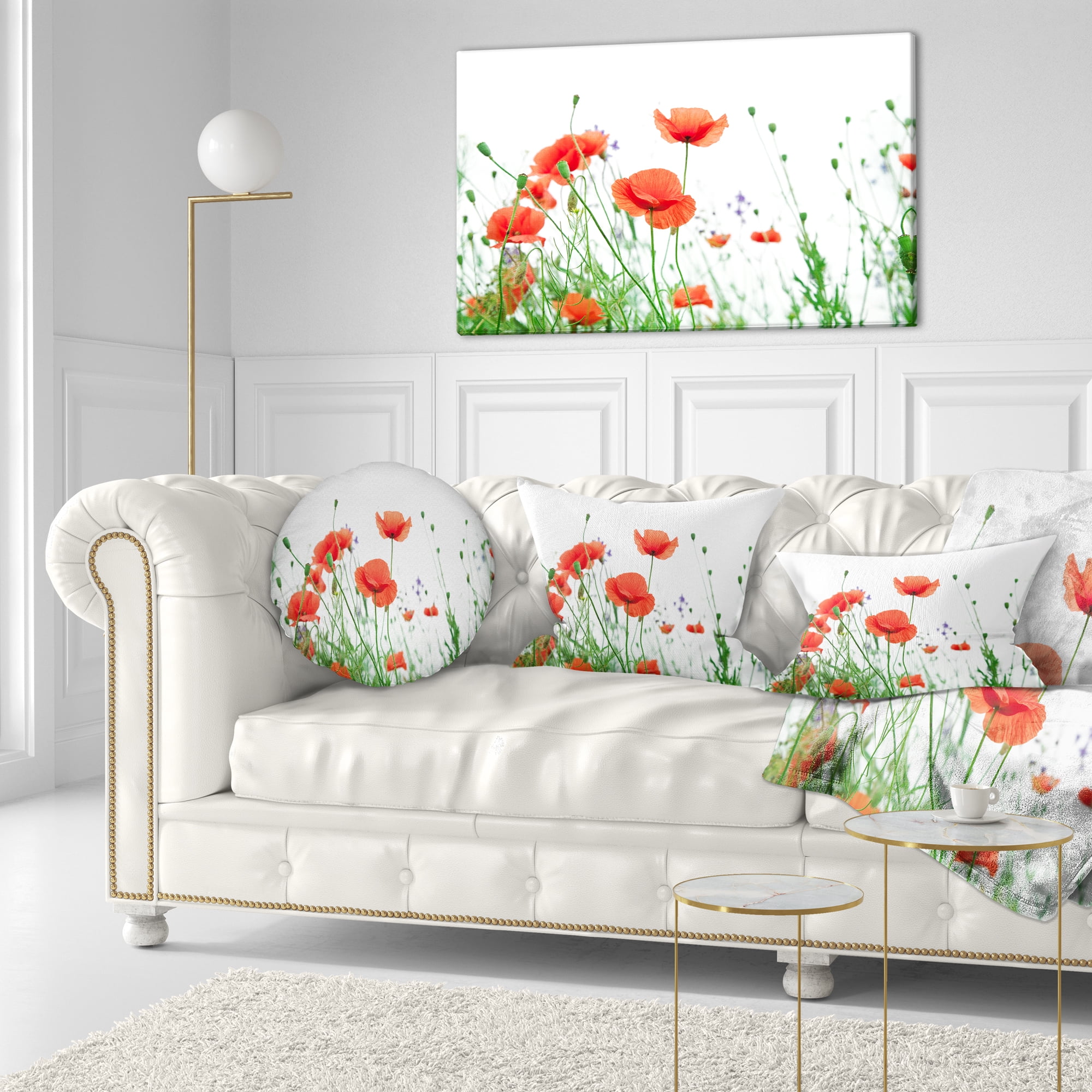 Designart Poppy Flowers on White Background - Floral Throw Pillow - 12x20