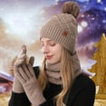 thumbnail image 6 of Rdhnmea Women Winter Beanie Hat Scarf Gloves Set, 3 Pcs Fleece Knitted Pompom Hat Thick Warm Neck Scarf and Gloves Winter Gift Accessories, 6 of 9