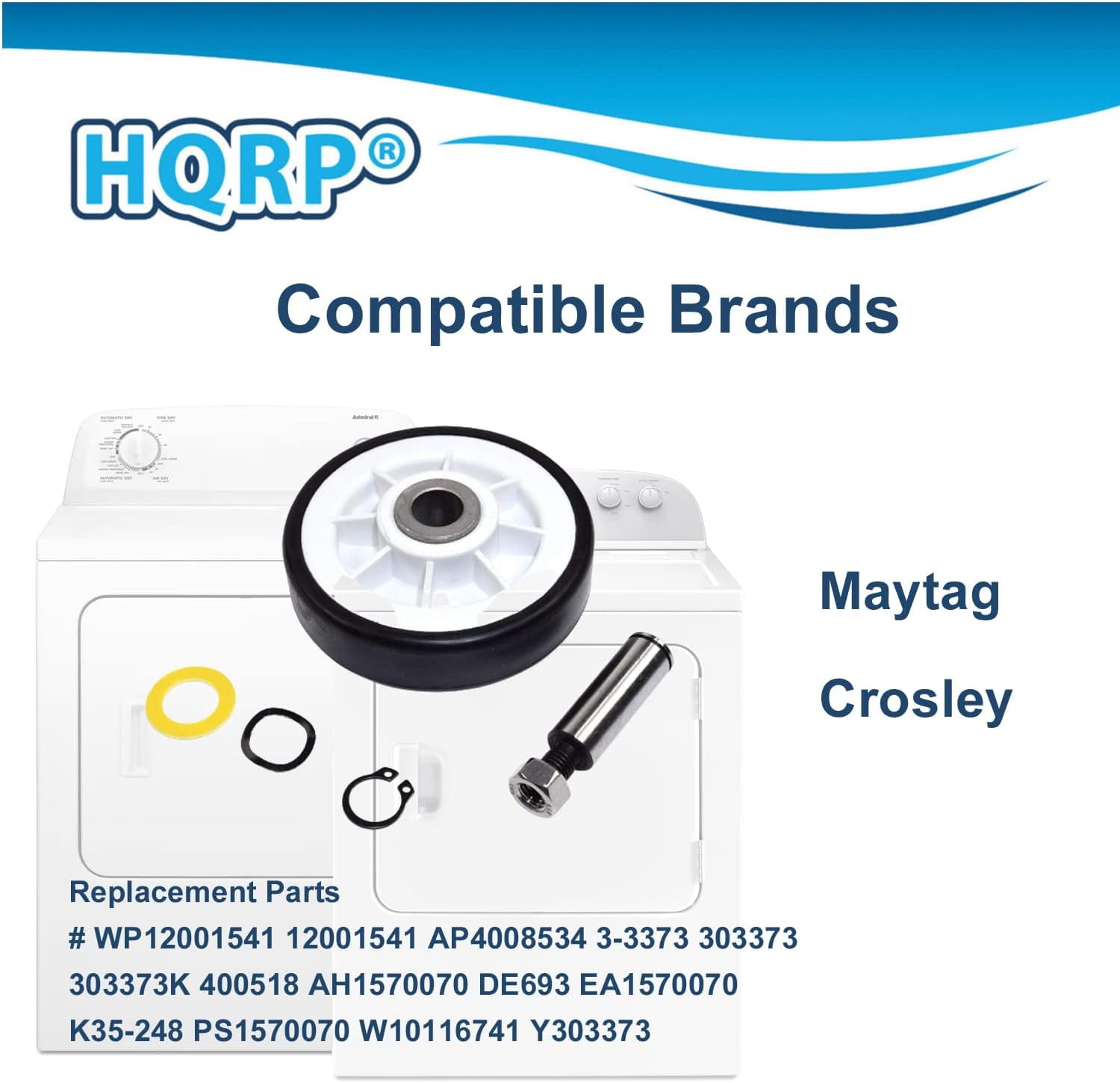 HQRP 2-Pack Drum Roller Wheel w/Shaft for Crosley CDE4205AYJ CDE4205AYW CDE4205AZJ CDE4205AZW