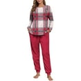 thumbnail image 4 of Mifsaly Fleece Lounge Sets for Women Plaid 2 Piece Winter Pjs Raglan Long Sleeve Crewneck Sleepwear Loose Cozy Nightwear Casual Pants with Pockets Sherpa Homewear Fit Home Going Out, 4 of 7