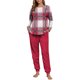 thumbnail image 4 of Conjunto de pijama informal de invierno para mujer, de doble cara, con cuello redondo estampado, manga larga, top anudado a mano, pantalones con cordón ajustable, ropa de casa, blusa de poliéster., 4 of 7