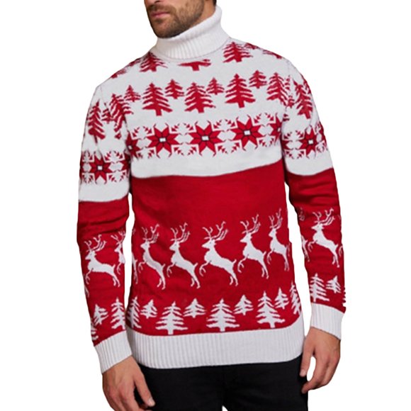 White Mens Tops Turtle Neck Sweater Blouses for Man Happy Holiday Christmas Lounge Crochet Warm Knit Basic Fall Winter Shirts 2025 Clothing Country Concert S