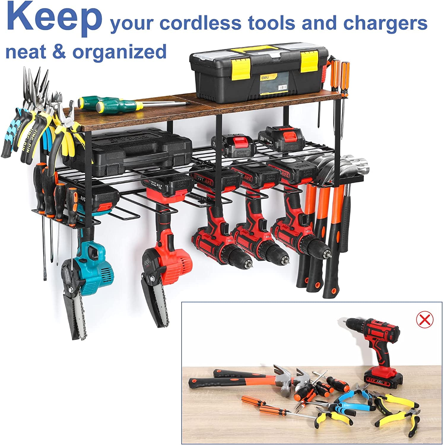 Power Tool Organizer Drill Holder Wall Mounted Garage Tool Shelf for Cordless Drills