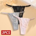 thumbnail image 3 of Tangas de encaje para mujer, 3 uds., bragas de algodón, ropa interior Sexy transparente de tiro bajo, lencería transpirable, anillo de Metal, Tanga con correa fina, 3 of 5