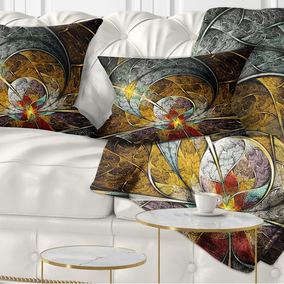 Designart Symmetrical Yellow Digital Art Flower - Floral Throw Pillow - 12x20