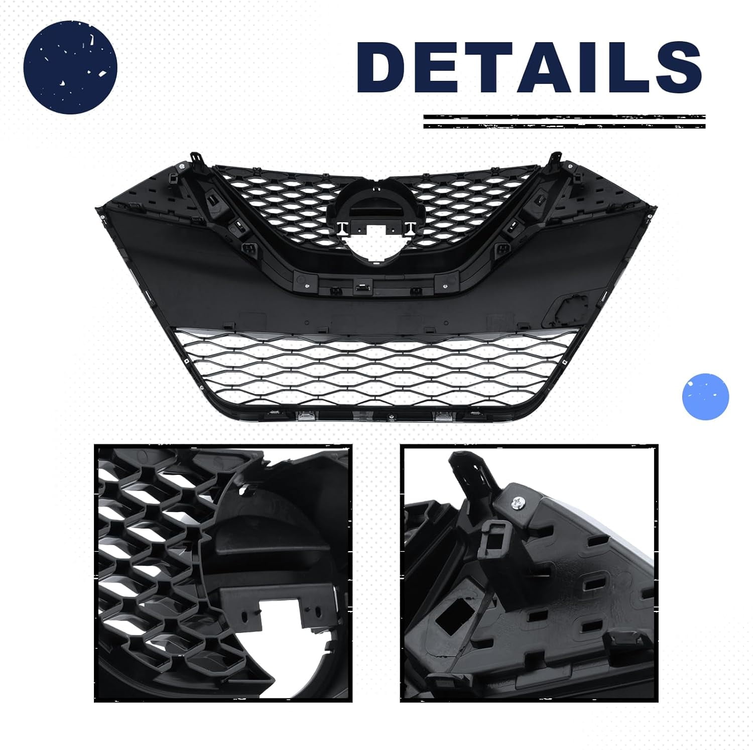 HOUGEET Front Bumper Grille Grill Fit for 2016-2018 Nissan Maxima Black Silvery Chrome Trim NI1200284 623104RA0A
