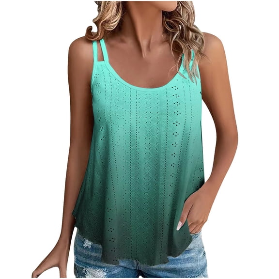 DeHolifer Womens Summer Tank Tops Eyelet Square Neck Sleeveless Shirts Casual Dressy Tunics Basic Tee Going Out Blouses Multicolor L