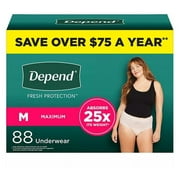 Depend Fresh Protection Incontinence Underwear for Women, Size Medium 88 ct